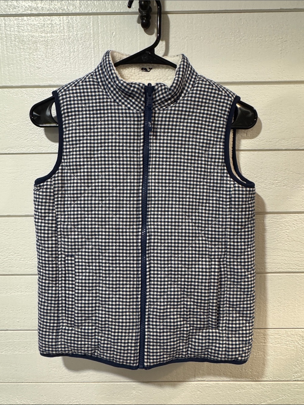 Vineyard Vines Kids Navy & White Check Quilted Reversible Vest - 10/12